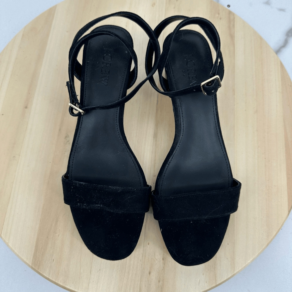 J. Crew Faux Sueded strapped kitten heeled sandals Size 6 Black Minimalist NEW - Picture 3 of 9